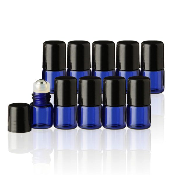 ロールオンボトル ［ブラウン・ブルー］【ブラックキャップ】（1ml、2ml）(1mlロールオンボトル・ブルー)