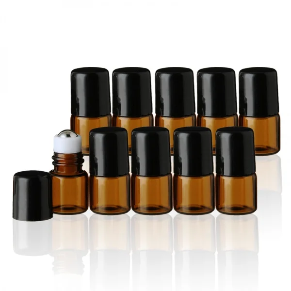 ロールオンボトル ［ブラウン・ブルー］【ブラックキャップ】（1ml、2ml）(1mlロールオンボトル・ブラウン)
