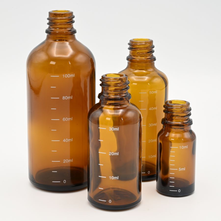 目盛り付きボトル ［ブラウン］【遮光】（10ml、30ml、50ml、100ml）