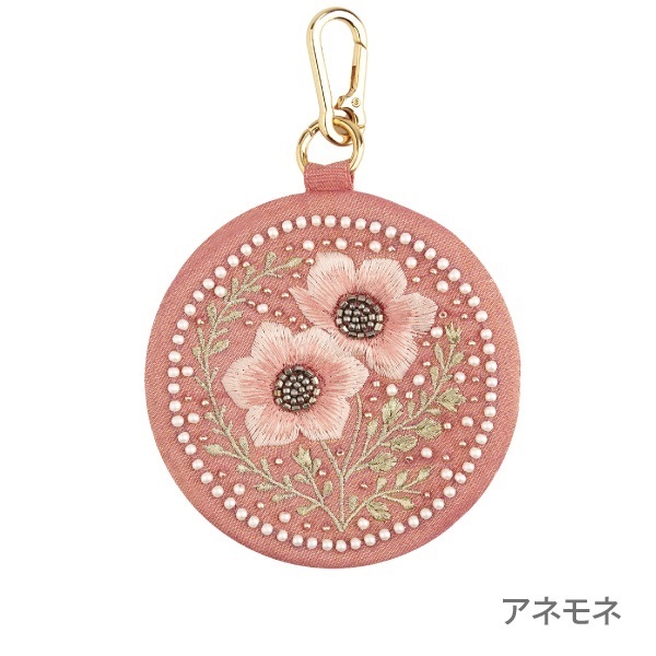フラワーキーポーチ（ザリ刺繍） (アネモネ)