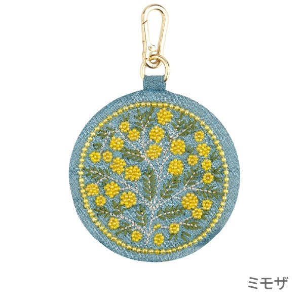 フラワーキーポーチ（ザリ刺繍） (ミモザ)