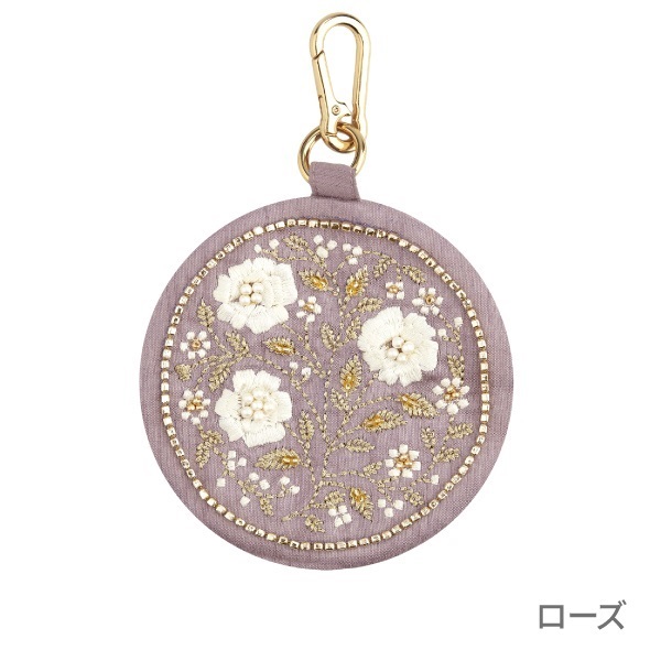 フラワーキーポーチ（ザリ刺繍） (ローズ)